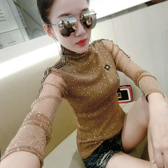 2017 in spring and Autumn New Korean all-match lace jacket backing small shirt slim long sleeved T-shirt women wear clothes 3XL Khaki [888#]