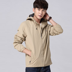 In the spring and autumn season, men's cap thin windbreaker, youth big code travel coat, windproof and rainproof outdoor sports, clothing storm tide 3XL Khaki