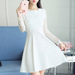 Lace dress 2017 autumn and winter new women's dress slim waist slim, long sleeved base skirt thickening S (free trial for gift insurance) White (regular paragraph)