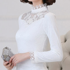 Autumn and winter with thick velvet lace shirt female long sleeve shirt small shirt short size wear all-match turtlenecks 3XL White (with cashmere thickening)