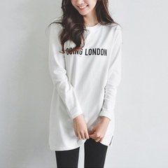Spring and autumn in the long sleeved T-shirt Dress Blouse Shirt winter leisure cotton size all-match white S Medium length -LONDON- white