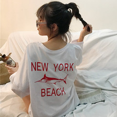 The autumn wind behind the Korean women's Harajuku letters loose long sleeved T-shirt based solid base coat students F white
