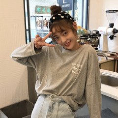 The autumn wind behind the Korean women's Harajuku letters loose long sleeved T-shirt based solid base coat students F gray