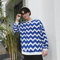 The new trend of Hong Kong Wind autumn color stitching T-shirt handsome sweater Pullover youth sports jacket M blue
