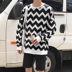 The new trend of Hong Kong Wind autumn color stitching T-shirt handsome sweater Pullover youth sports jacket M black