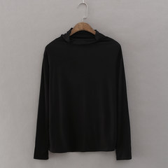 Korean large size thin long sleeved T-shirt loose Turtleneck Shirt lady modal thin clothes and conventional XL [long sleeved turtleneck] black