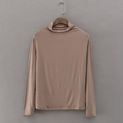 Korean large size thin long sleeved T-shirt loose Turtleneck Shirt lady modal thin clothes and conventional XL [long sleeved turtleneck] Camel
