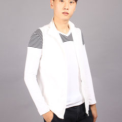 The fall of men's casual thin vest sleeveless vest Korean slim Cotton Vest Jacket Mens Size tide 3XL White collar