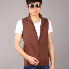 The fall of men's casual thin vest sleeveless vest Korean slim Cotton Vest Jacket Mens Size tide 3XL Liling coffee