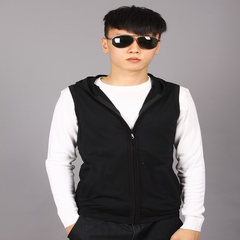 The fall of men's casual thin vest sleeveless vest Korean slim Cotton Vest Jacket Mens Size tide 3XL Hooded black