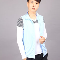 The fall of men's casual thin vest sleeveless vest Korean slim Cotton Vest Jacket Mens Size tide 3XL Blue collar