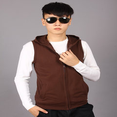 The fall of men's casual thin vest sleeveless vest Korean slim Cotton Vest Jacket Mens Size tide 2XL Hooded coffee