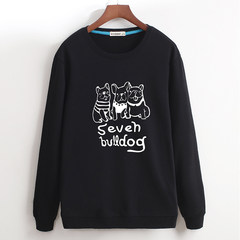 Long sleeved round neck sweater men fall loose thin printing sport coat students leisure clothes of head 3XL Navy Blue