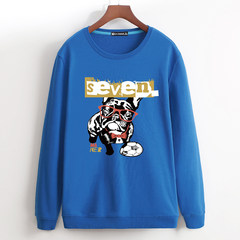 Long sleeved round neck sweater men fall loose thin printing sport coat students leisure clothes of head 3XL Royal Blue
