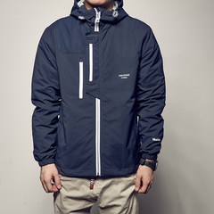 Men's autumn new tide brand Hooded Jacket, men's Multi Pocket zipper sports jacket, solid color leisure coat M Tibet Navy