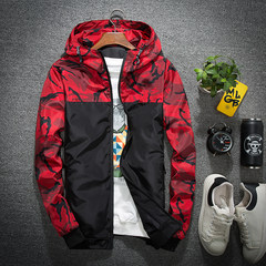2017 autumn and winter new camouflage jacket jacket, male tide Korean version, handsome splicing cap coat, student sports autumn outfit 3XL 6682 red