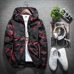 2017 autumn and winter new camouflage jacket jacket, male tide Korean version, handsome splicing cap coat, student sports autumn outfit 3XL 6683 red
