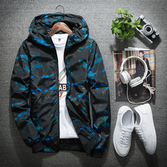 2017 autumn and winter new camouflage jacket jacket, male tide Korean version, handsome splicing cap coat, student sports autumn outfit 3XL 6683 blue