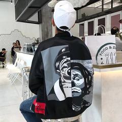 In the spring and autumn season, men's new clown print jackets, men's baseball uniforms, Korean fashion students, and handsome BF jackets M Black (Clown double jacket)