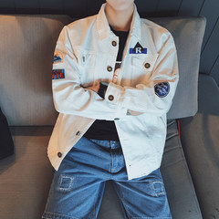 Zi Jun's 2017 autumn dress, Korean Baseball Jacket, men's print jacket, Japanese Vintage jacket, young jacket M white