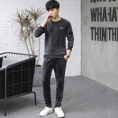 Autumn and winter sweater men Sanjiantao sport coat cashmere velvet with young students thickened suit M 2653 sets of two pieces of gray