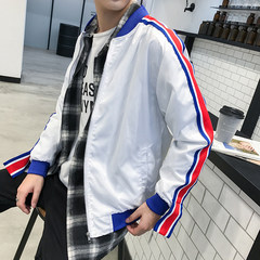 Male students and Korean baseball uniform jacket tide Quan Zhilong with loose BF fall all-match Harajuku in advance M white