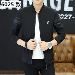 Playboy jacket, men's coat, spring and autumn baseball wear, men's shirt, Korean version, self cultivation, handsome trend, Gua Zi 3XL Black 6025 + send T-shirt