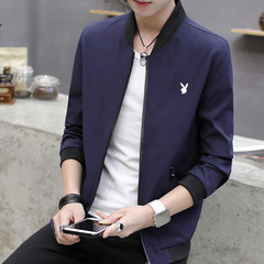 Playboy jacket, men's coat, spring and autumn baseball wear, men's shirt, Korean version, self cultivation, handsome trend, Gua Zi 3XL Blue 6656 + send T-shirt