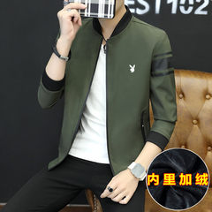Playboy jacket, men's coat, spring and autumn baseball wear, men's shirt, Korean version, self cultivation, handsome trend, Gua Zi 3XL Army green 6025 + velvet + send T-shirt
