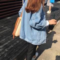 The new BF 2017 spring and autumn wind loose all-match Korea thin jacket sleeved denim jacket girl Harajuku L suits 110-120 catties Light blue, good quality, super good quality
