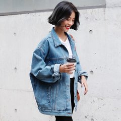 2017 new female denim jacket all-match loose Korean student BF in the spring and autumn wind autumn Harajuku cowboy clothes coat S blue