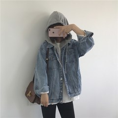 Muzi 17 autumn /2way hat can be unloaded! Very nice hooded denim jacket, blue / Black S Jeans Blue