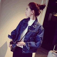 2017 spring new denim jacket coat coat loose BF female student all-match Korean Short Jeans tide S Navy Blue