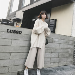 2017 new autumn wind all-match big lazy soft and loose sweater coat female sleeve head thin split sweater F light apricot