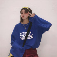 2017 new autumn wind loose sweater all-match BF Korean Harajuku Monogrammed thin long sleeved T-shirt coat F Blue rush price