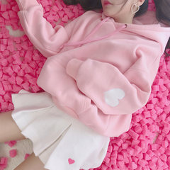 Song Dai Japanese sweet pink rabbit ears and hooded sweater coat cashmere thick winter heart lovely girls S Pink (with velvet)