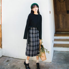 BF fashion suit female temperament Korean autumn Harajuku Institute wind small fresh long paragraph sweater skirt two piece S Blouse + skirt