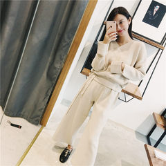The first 2017 sets of female sweaters in autumn and winter, the new big Yi V collar loose long sleeved sweater set fashion color S Trousers Beige