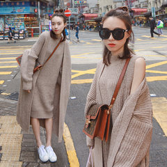 2017 new winter sweater loose Korean women fashion two suit Long Maxi wool skirt coat Regular Edition (suitable for less than 162) gray