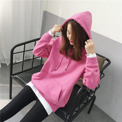 With velvet thickened hooded loose white edge pink sweater sweater fake two female students winter jackets. M Cashmere Pink