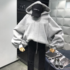 Autumn Korean Ulzzang Lantern Sleeve hooded drawstring sweater with long sleeved solid head student cashmere thickened female F Pink