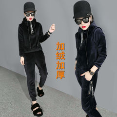 With velvet velvet thickened Hoodie 2017 female winter fashion sports leisure suit thin two piece tide S black