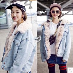 Star same paragraph 2017 autumn and winter new style plus cashmere wool denim coat, female Korean version thickening, loose and short cotton padded clothes S Picture color