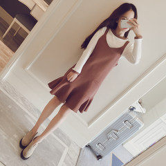 The spring and autumn dress 2017 new spring female Korean fashion suspenders skirt two piece suit dress tide 2XL code [116-133 Jin] Black coat