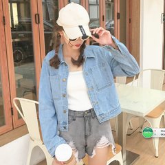 New spring slim denim jacket female fashion short jacket pocket jeans all-match Korean Students Gift shipping insurance today Wathet