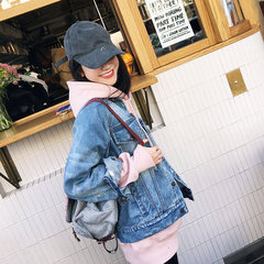 Jeans blouse Zhang Dayi 2017 autumn style students loose BF wind do old break long sleeve jacket S Blue