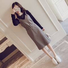 2017 new winter two piece suit fashion style fashionable female all-match in the long section of leather dress S Single gray skirt