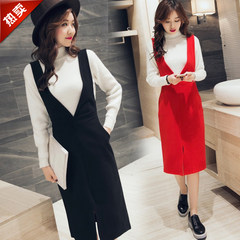2017 new winter fashion slim suit fashion sweater girls long skirt with shoulder straps two piece S Need 2XL strap skirt to find customer service notes