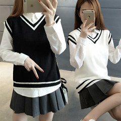 School of fashion wind new winter sweater vest vest sweater shirt Korean students two female suit S Vest black (one-piece)
