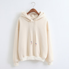 Small fresh candy night hooded chromogen plus velvet sweater color thick warm pullover students loose fashionista Size (for 85-130) Apricot meter